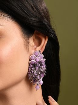 House of D'oro - Designer Long Earrings with Purple Lilac Stones