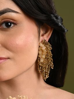House of D'oro - Wedding Gold Plated Golden Ethnic Long Earrings