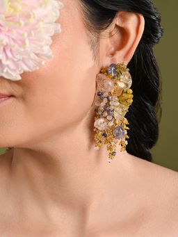 House of D'oro - Colourful Precious Stone Gold Plated Long Chain Earrings