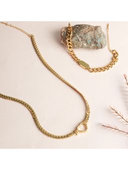 Palmonas - Cuban Chain Hollow Heart Necklace and Small Bar Bracelet Jewellery Set