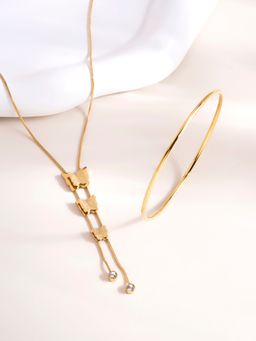 Palmonas - Butterfly Long Chain Necklace and Round Wire Bangle Bracelet Combo Set