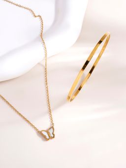 Palmonas - Little Butterfly Necklace and Flat Wire Bangle Bracelet Combo Set