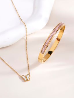 Palmonas - Little Butterfly Necklace and Pink Enchantment Bangle Bracelet Combo Set