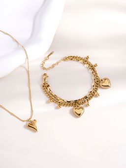 Palmonas - Heart Ball Chain Pendant and Hearts All Over Bracelet Combo Set