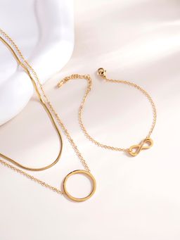 Palmonas - Circle Ring Double Layer Necklace and Infinity Charm Bracelet Combo Set