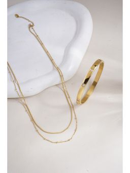 Palmonas - Double Layer Choker Necklace and Dazzling Stone Bangle Bracelet Combo Set