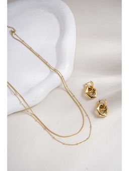 Palmonas - Double Layer Choker Necklace and Golden Hexagon Earrings Set