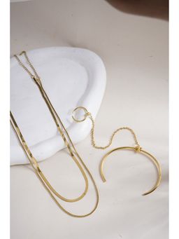 Palmonas - Double Chain Delight Necklace and Cuff Bracelet with Attached Ring