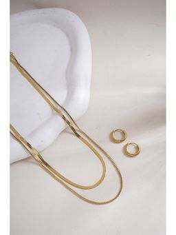 Palmonas - Double Chain Delight Necklace and Classic Textured Hoops Combo Set
