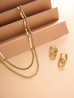 Palmonas - Rope N Snake Chain and Double Rings Hoop Earrings Set