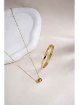 Palmonas - Linked Circles Harmony Necklace and Dazzling Stone Bangle Bracelet Combo Set