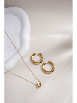 Palmonas - Linked Circles Harmony Necklace and Classic Round Hoop Earrings Set