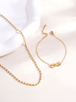 Palmonas - Gold Beaded Necklace and Infinity Charm Bracelet Combo Set