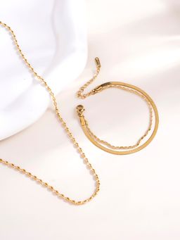 Palmonas - Gold Beaded Necklace and Multi-Layered Beaded Bracelet Combo Set