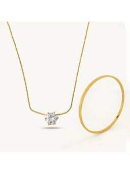 Palmonas - 18K Gold Plated Round Solitaire Necklace and Flat Wire Bangle Bracelet Set