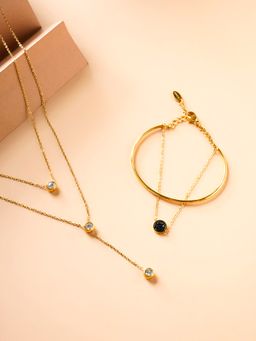 Palmonas - Two Layered Solitaire Drop Necklace and Double Layer Stone Cuff Bracelet Combo Set