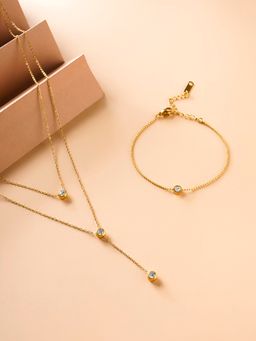 Palmonas - Two Layered Solitaire Drop Necklace and Solitary Spark Bracelet Combo Set