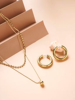 Palmonas - Two-Layered Bead Necklace and Classic Round Hoop Earrings Set