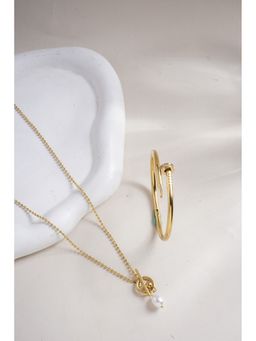 Palmonas - Dainty Beaded Pearl Chain and Nail Bangle Bracelet Combo Set