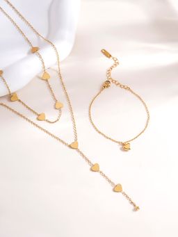 Palmonas - Two-Layered Heart Charm Necklace and Cute Heart Bracelet Combo Set