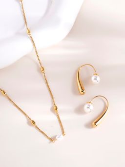 Palmonas - Single Pearl Necklace and Pearl Hook Earrings Set