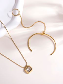 Palmonas - Octagon Diamond Necklace and Cuff Bracelet with Attached Ring