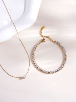 Palmonas - Delicate Diamond Studded Necklace and Diamond Affair Bracelet Combo Set