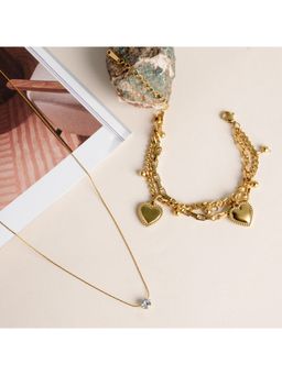 Palmonas - Delicate Diamond Studded Necklace and Hearts All Over Bracelet Jewellery Set