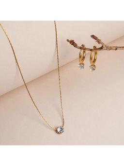 Palmonas - Delicate Diamond Studded Necklace and Athena Solitaire Hoop Earrings Jewellery Set