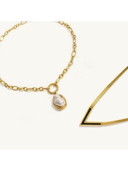 Palmonas - 18K Gold Plated Black Vixen Necklace and Irregular Pearl Chain Necklace Set