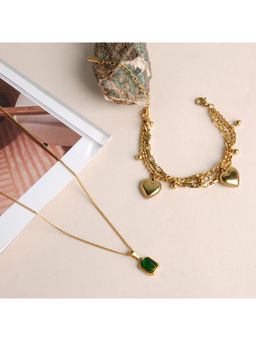 Palmonas - Classic Emerald Necklace and Hearts All Over Bracelet Jewellery Set