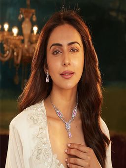 Accessher - Silver Pink Crystal Rhinestone Jewellery Set