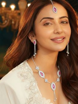 Accessher - Silver-Tone Pink Ad Jewellery Set