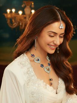 Accessher - Silver-Tone Multicolour Heart Floral Jewellery Set