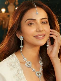 Accessher - Silver-Tone Rainbow Heart Floral Jewellery Set