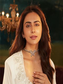 Accessher - Silver Butterfly Choker Necklace with Rainbow Stones