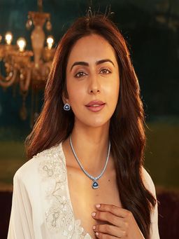 Accessher - Silver Pearl Blue Stone Necklace Set with Earrings