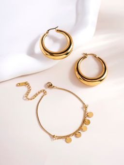 Palmonas - Tiny Plates Bracelet and Chic Chunky Hoop Earrings Set