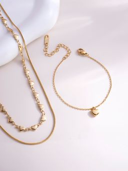 Palmonas - Cute Heart Bracelet and Love Embrace Two Layered Necklace Combo Set