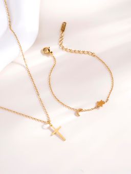 Palmonas - Star Moon Bracelet and Golden Cross Necklace Combo Set