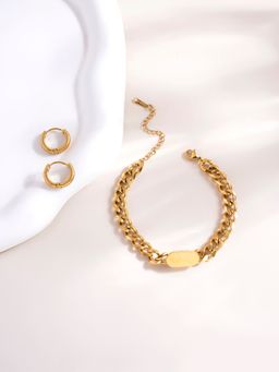 Palmonas - Small Bar and Classic Textured Hoops Jewellery Set