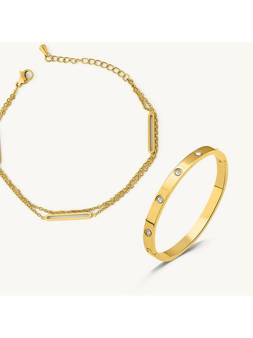Palmonas Bar Charm Bracelet and Crystal Love Bangle Bracelet Set