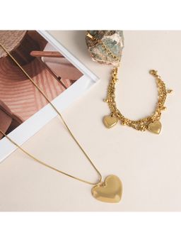 Palmonas - Hearts All Over Bracelet and Golden Heart Charm Chain Necklace Jewellery Set