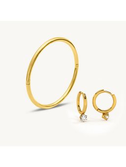 Palmonas - 18K Gold Plated Athena Solitaire Hoop Earrings and Classic Gold Jewellery Set