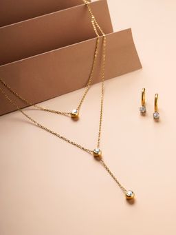 Palmonas - Athena Solitaire Hoop Earrings and Two Layered Solitaire Drop Necklace Combo Set