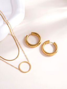 Palmonas - Classic Round Hoop Earrings and Circle Ring Double Layer Necklace Combo Set