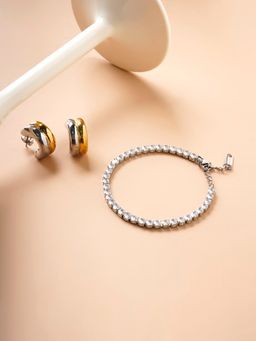 Palmonas - Golden Silver Chunky Hoop Earrings and Diamond Affair Jewellery Set