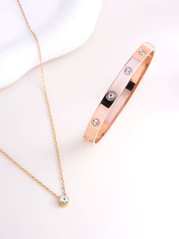 Palmonas - Stone and Strand Necklace and Crystal Love Bangle Bracelet Combo Set