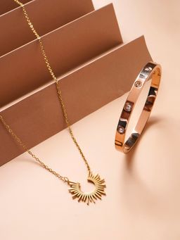 Palmonas - Sun Rays Necklace and Crystal Love Bangle Bracelet Combo Set