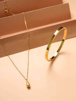 Palmonas - Thin Drop Necklace and Plain Stackable Bangle Bracelet